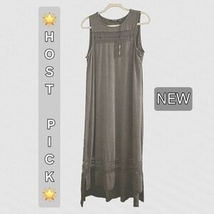 NWT DOE & RAE Gray Sleeveless Lace Crewneck High Low Sundress with Side Slits